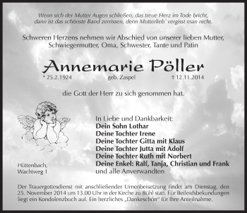 Traueranzeige von Annemarie Pöller von Pegnitz-Zeitung
